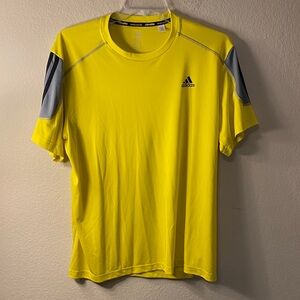 adidas Bright Yellow Short Sleeve Athletic Tee with Gray Accents
